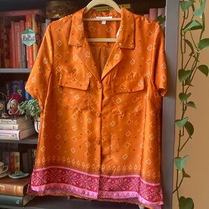 Orange and Pink Button-Up Shirt